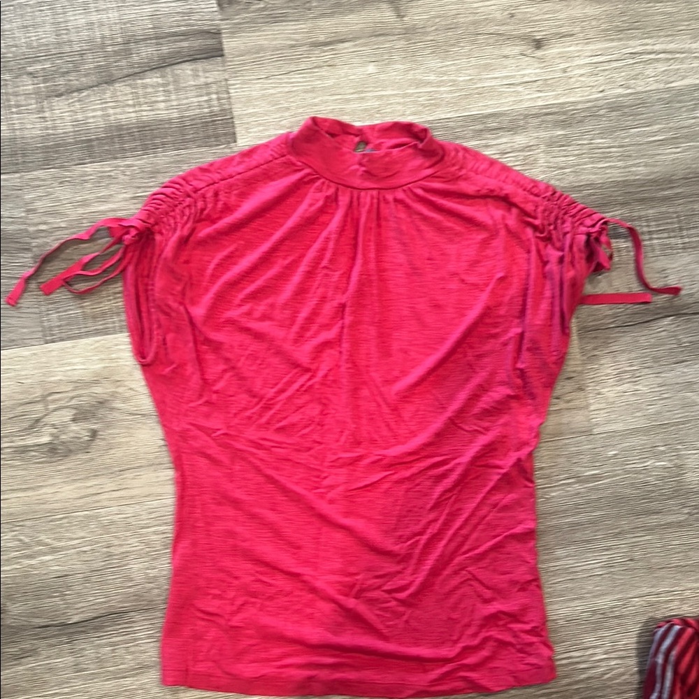 Anthropologie Pink Ruched Cap Sleeve Blouse